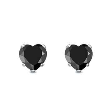 Heart Stud Earrings Simulated Black CZ 925 Sterling Silver (4mm-8mm)